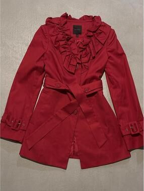 The Limited Red Ruffle Collar Belted Blazer Jacket